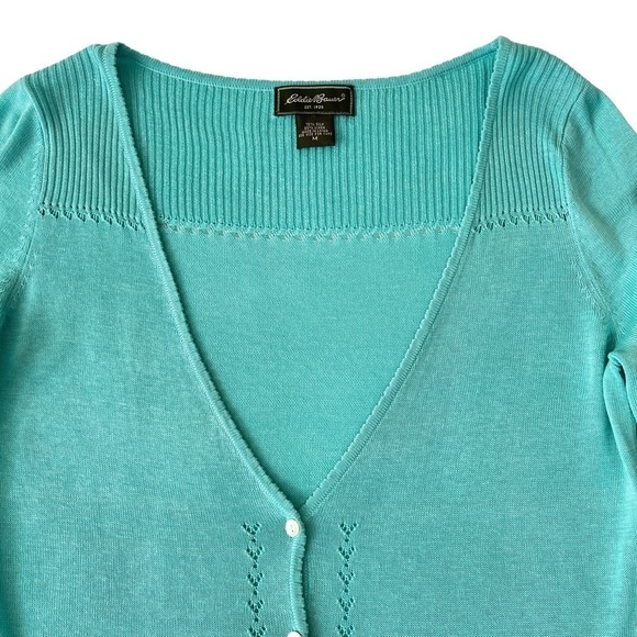 Vtg. Eddie Bauer Silk & Linen Blend Cottagecore Cardigan Lt. Aqua Sweater Sz M - Picture 3 of 11